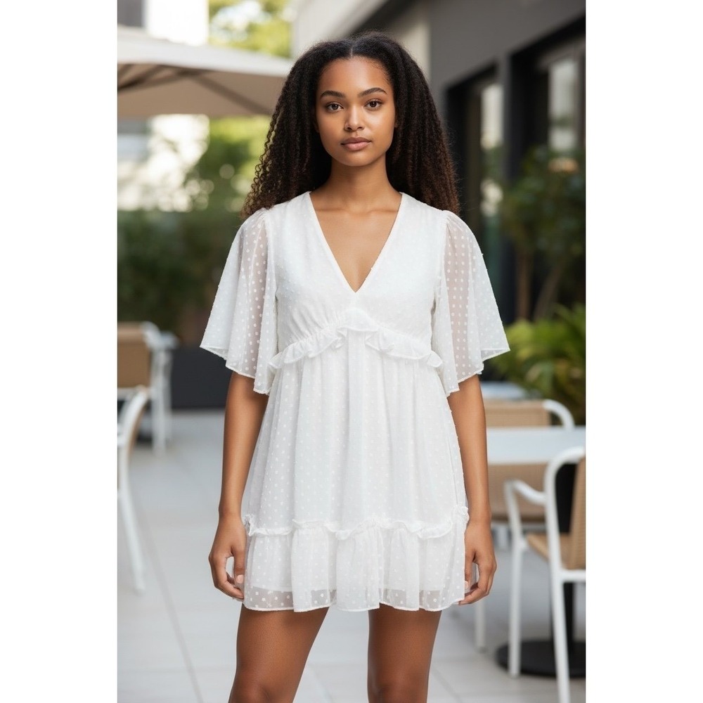 White ruffled Angel dress Bell sleeves by B. Darlin.  Size‎ 2 - Picture 4 of 10